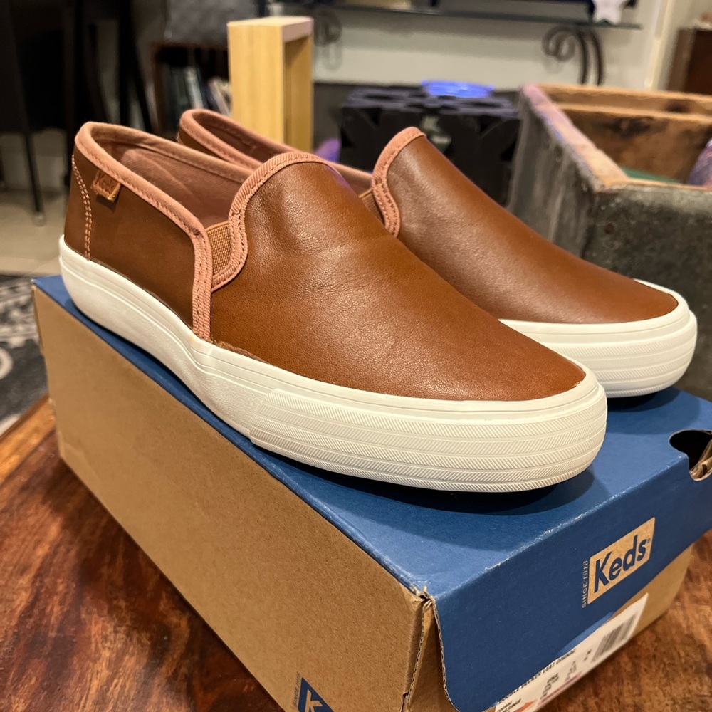 Keds Double Double Decker leather cognac sz 7. NIB